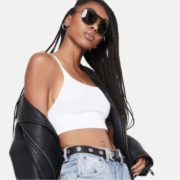 Free People Andi Square Neck Crop Top Bralette White Size M/L NWT - Picture 3 of 11